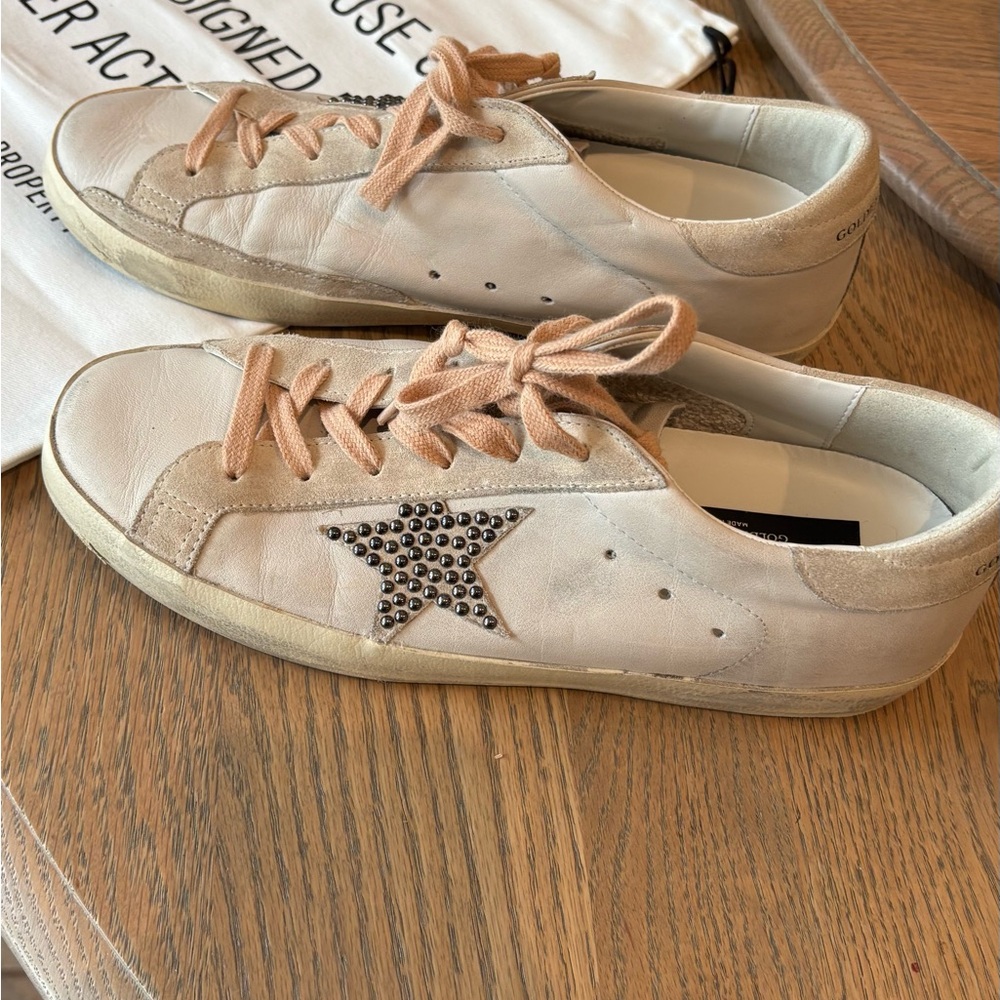 Golden Goose Beige Sneakers with Star Detail